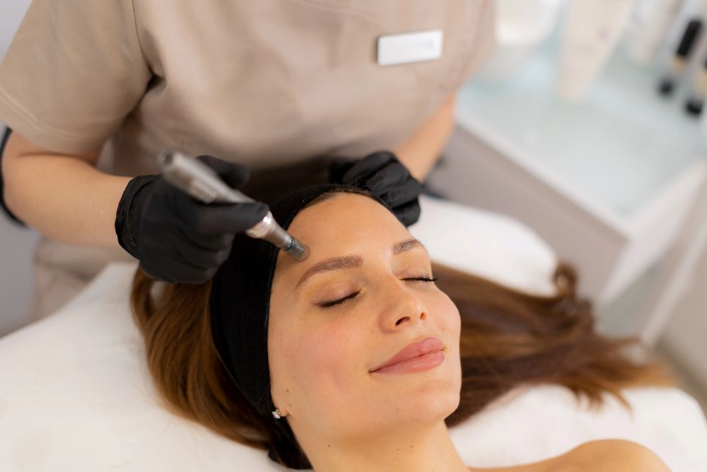 a lady is doing a microneedling skin treatment